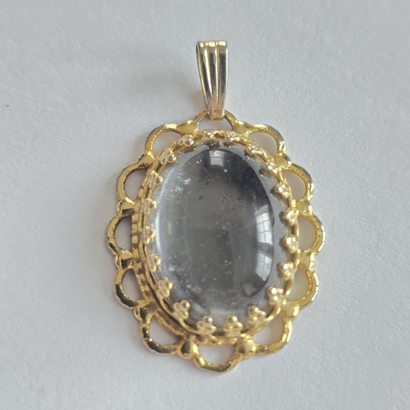 Vintage pendant silver clear cabochon Gold tone setting charm boho - Picture 7 of 12